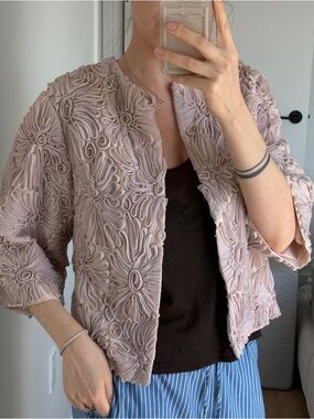 H&M Pale Blush Textured Floral Open Jacket